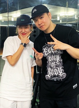 HOZIN联名款纯棉潮短袖popping西海岸宽松韩国嘻哈街舞keep dance