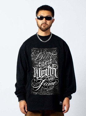 潮牌复古西海岸大码长袖T恤原创表演POPPING/LOCKING街头嘻哈街舞