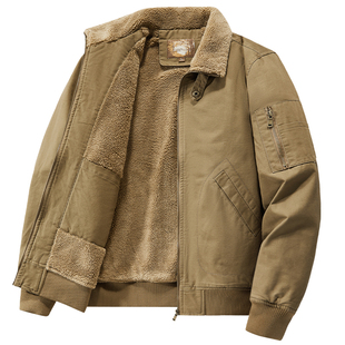 加绒加厚保暖棉衣冬装 冬季 工装 纯棉休闲美式 翻领夹克棉袄 棉服男款