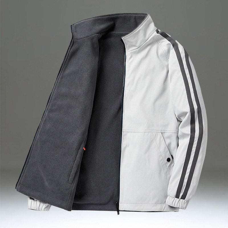 双面穿摇粒绒外套男秋春季新款加绒夹克立领简约百搭工装棉服棉衣