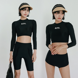 一见如故-W小调长袖防晒分体三件套高腰五分裤遮肚显瘦游泳衣泳装