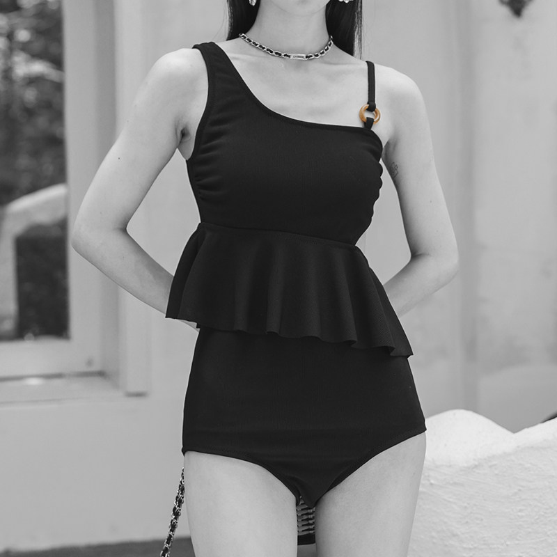 特别的人-w小调分体高腰显瘦遮肚不规则高级保守新款游泳衣泳装女