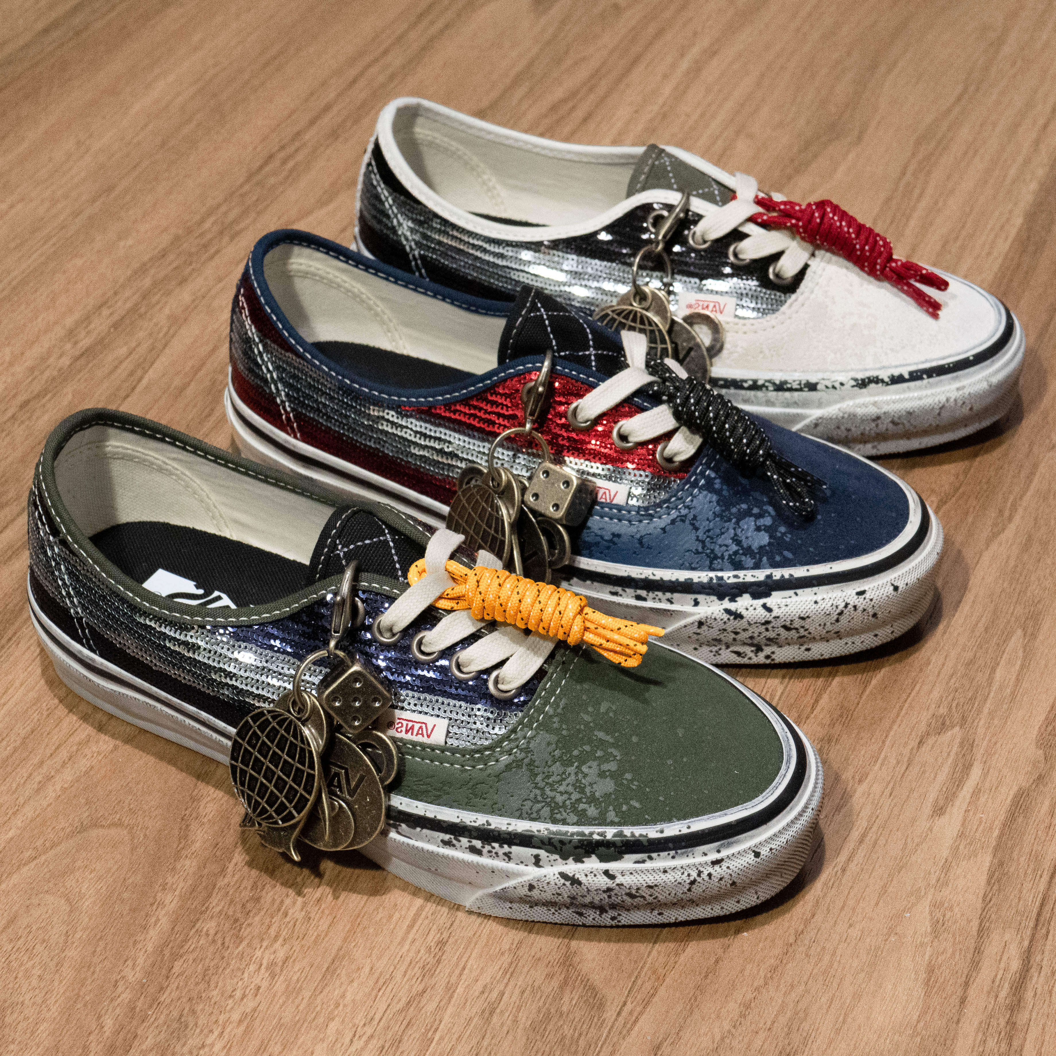 Vans Premium Authentic60周年绿色亮片做旧男女脏脏复古板鞋