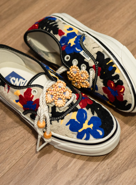 Vans Premium Authentic彩色小花复古圆珠男女情侣板鞋帆布鞋