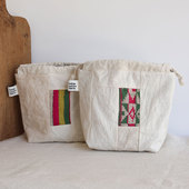 asmountain像山抽绳束口袋棉手拿包拼布收纳袋杂物袋小众原创设计