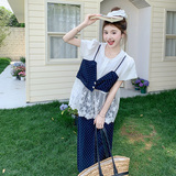 蕾丝拼接假两件上衣波点半身裙套装女夏季甜美独特漂亮爆款两件套，女装套装/套裙，浙宝105（原181）