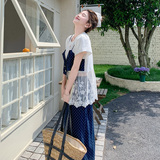 蕾丝拼接假两件上衣波点半身裙套装女夏季甜美独特漂亮爆款两件套，女装套装/套裙，浙宝105（原181）