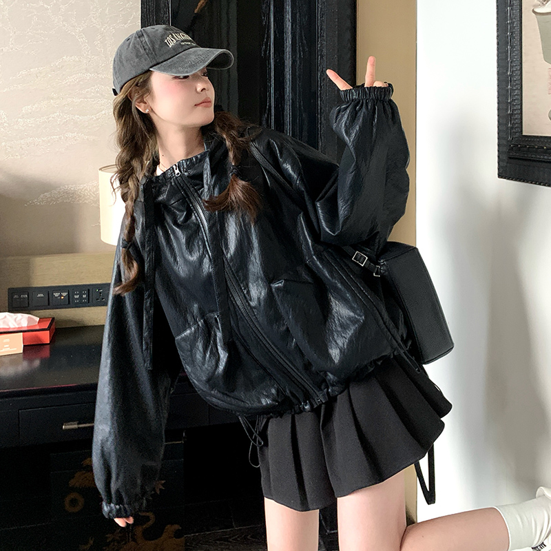 【现货】连帽皮衣外套105-9308-155-238，女装皮衣，浙宝105（原181）