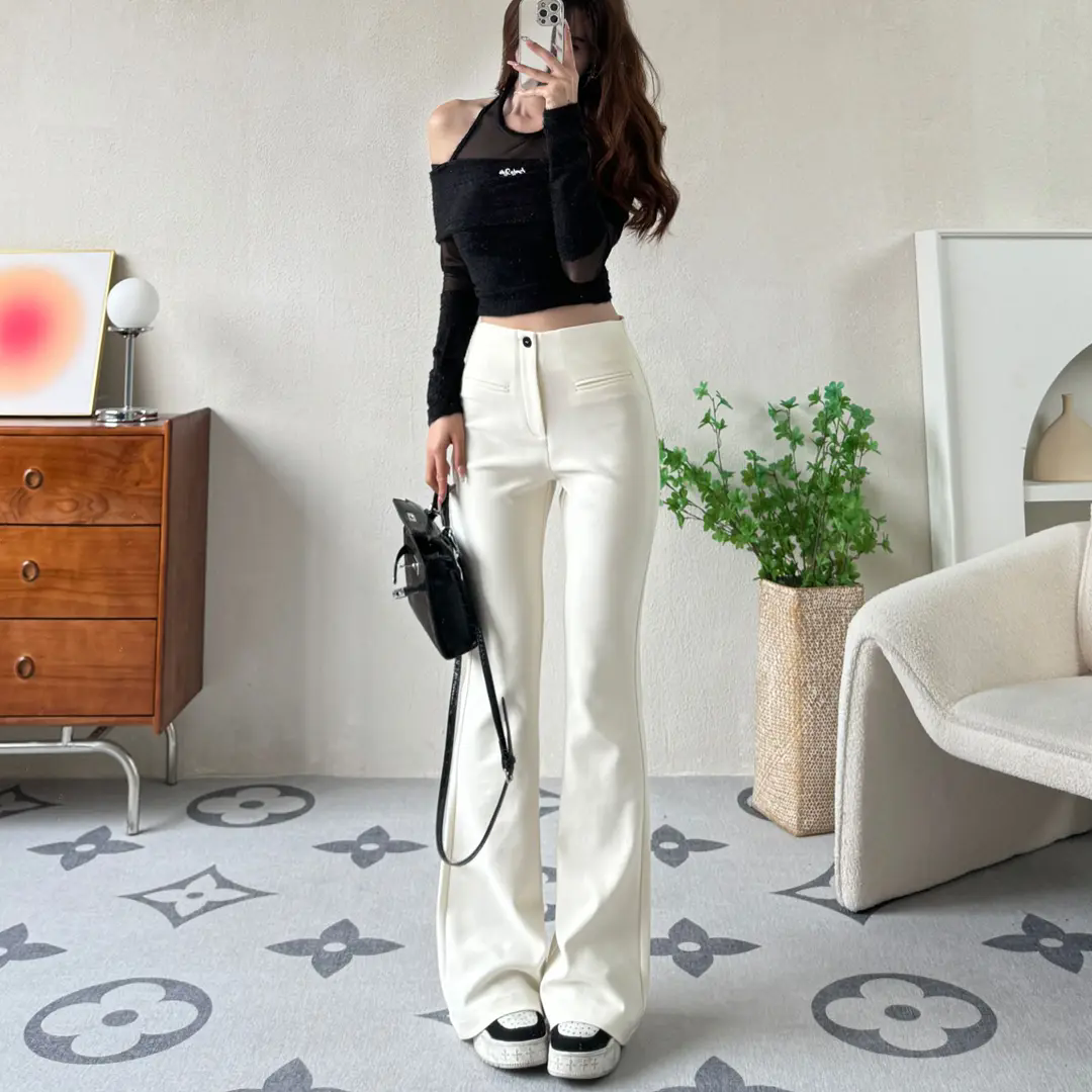 秋冬新款高腰弹力修身辣妹喇叭裤