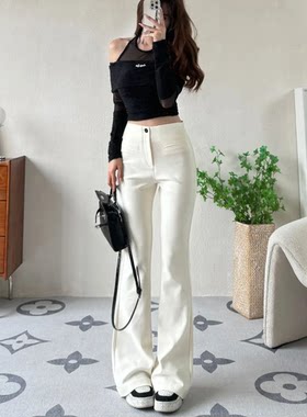 春秋新款高腰弹力修身辣妹喇叭裤