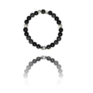 蛇年银珠黑曜石银曜石手串蛇年本命石乙巳年补水制火