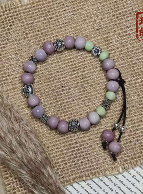 粉紫陶瓷民族风小流苏女款手串