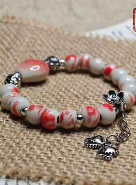 景德镇红白纹理珠陶瓷手链