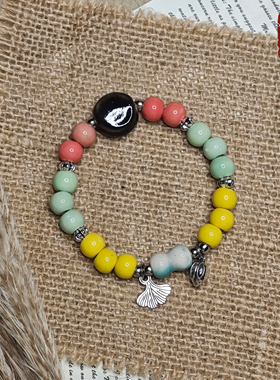 景德镇陶瓷手链 新中式复古撞色陶瓷银杏叶吊坠少女文艺闺蜜礼物