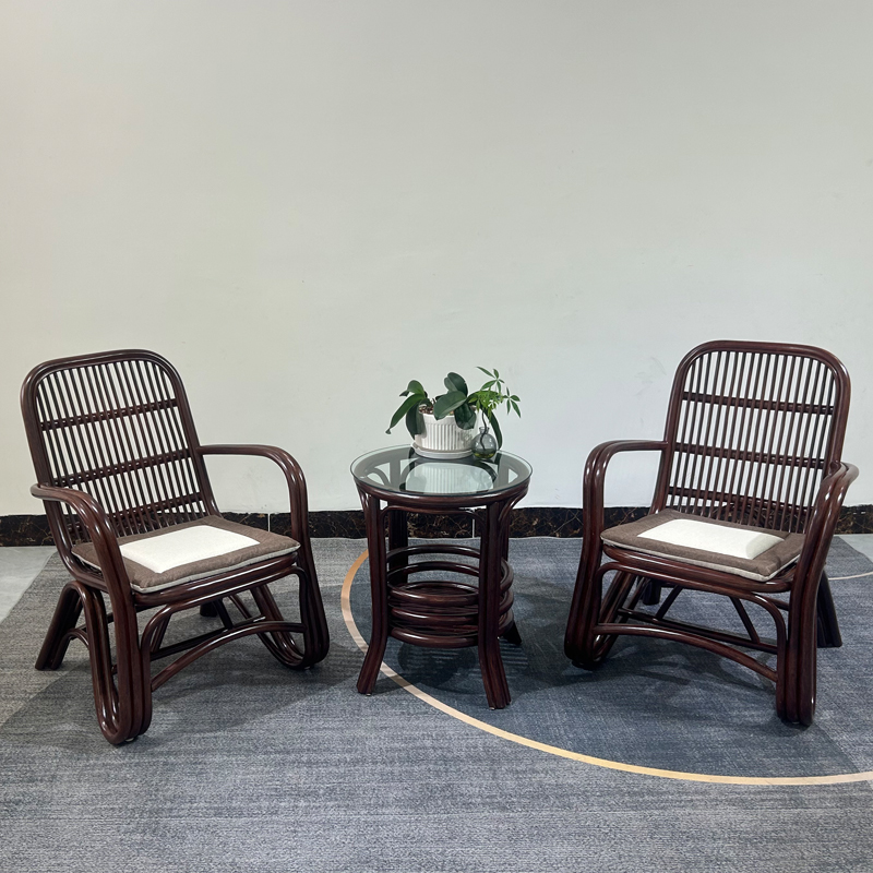 阳台藤椅真藤三件套简约