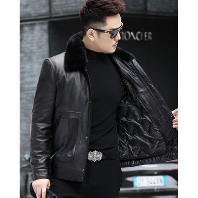 头层牛皮鹅绒真皮皮衣皮夹克