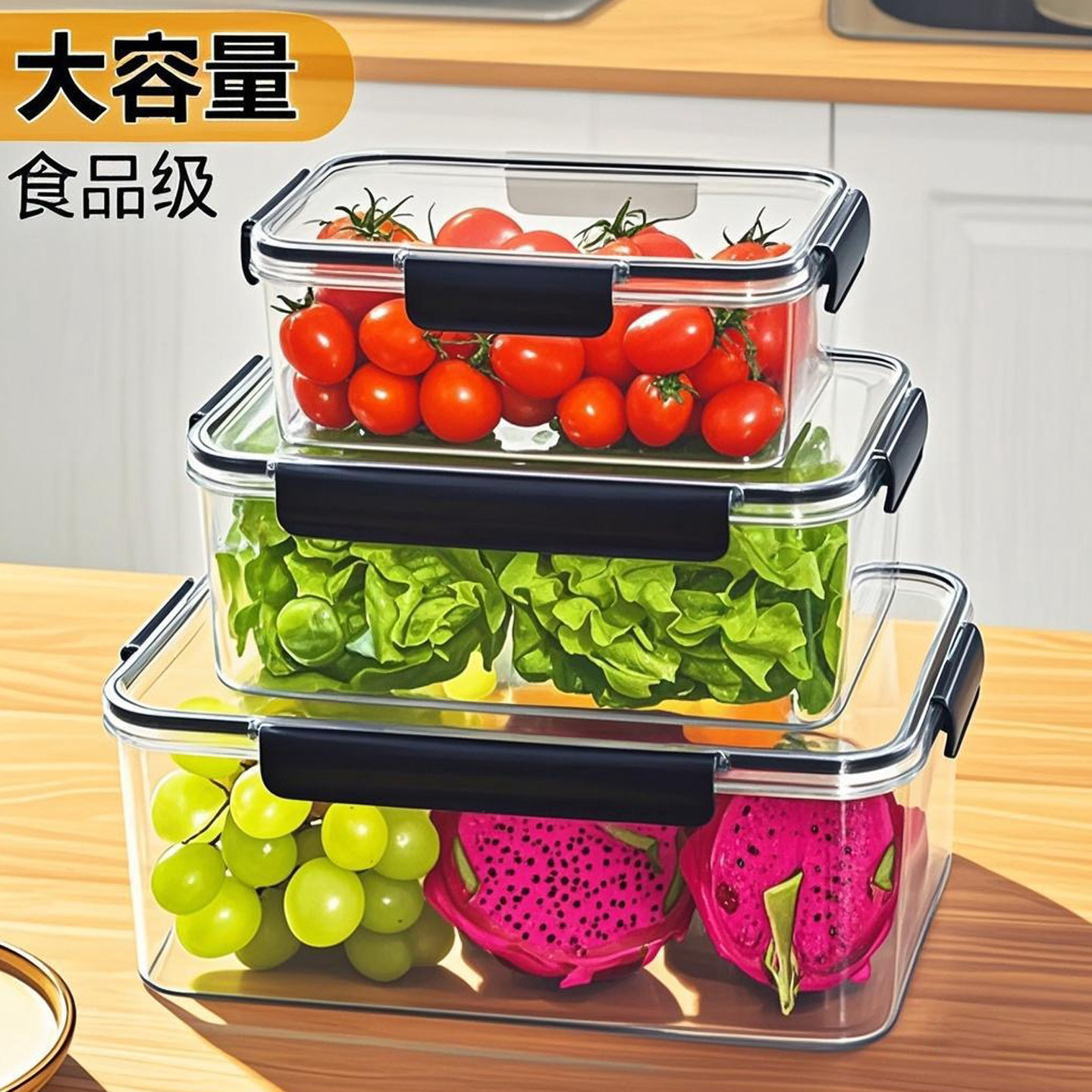 保鲜盒食品级冰箱收纳盒密封透明大容量亚克力泡菜果蔬整理盒带盖