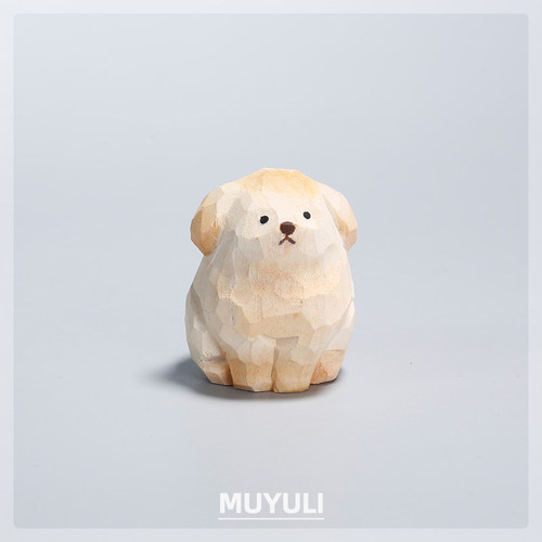 木雕小金毛摆件可爱女生桌面装饰品ins风创意狗狗治愈系礼物女