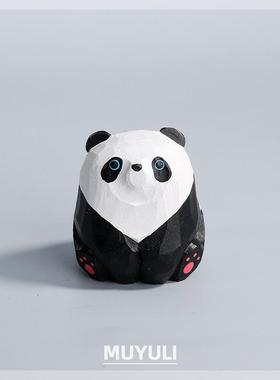 慵懒大熊猫手工木雕小摆件