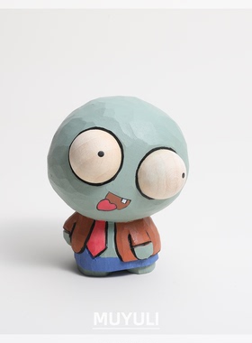 手工木雕僵尸丨可爱办公桌工位摆件稳定情绪桌面装饰摆件礼物创意