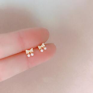 奥特莱斯折扣官网撤柜清仓捡漏18K金蝴蝶结小珍珠耳钉outlets配饰