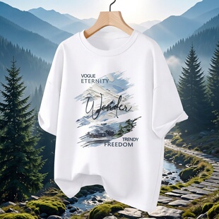 100%纯棉短袖T恤男夏季休闲宽松青年五分袖痞帅上衣潮牌男式T恤