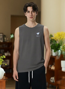 夏季无袖T恤修身上衣半袖纯棉短袖男士潮流宽松圆领坎肩背心男