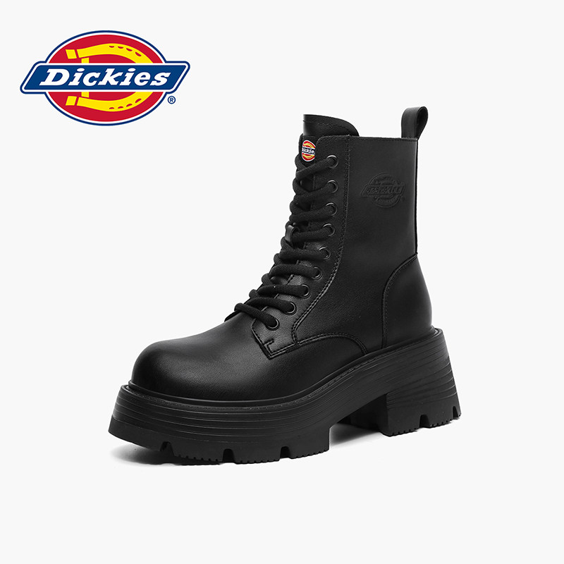 Dickies马丁靴女2026夏季新款夏季透气女靴厚底增高皮靴子工装靴