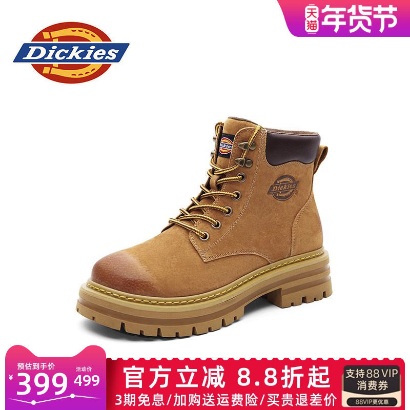 Dickies马丁靴女款2026冬季新款英伦风厚底短靴子女鞋秋冬工装靴