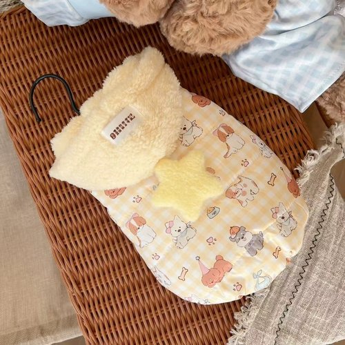 宠物猫狗秋冬款加厚保暖棉衣外套无袖背心毛领帽子款可爱潮流服饰