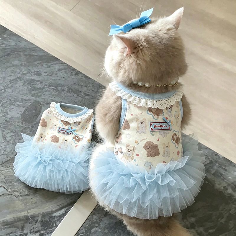 宠物狗狗衣服可爱卡通印花蓬蓬裙春夏季猫咪芭蕾纱裙公主风连身裙