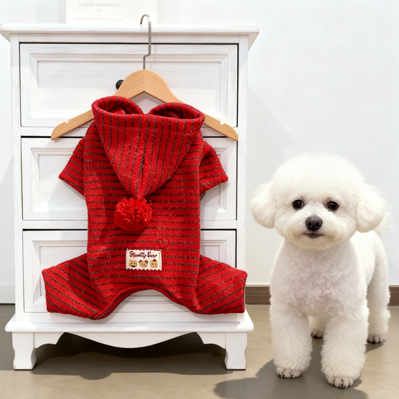 狗狗猫咪半包肚衣宠物衣服德绒秋冬款四脚衣小型犬泰迪保暖喜庆红