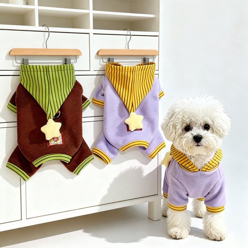 狗狗衣服秋冬德绒保暖比熊泰迪小型犬四脚衣猫咪连帽家居服可牵引
