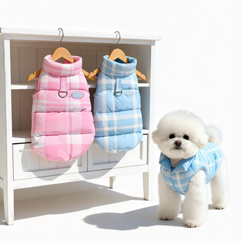 宠物衣服狗狗秋冬装泰迪比熊猫咪加厚保暖棉衣冬季格纹棉背心马甲