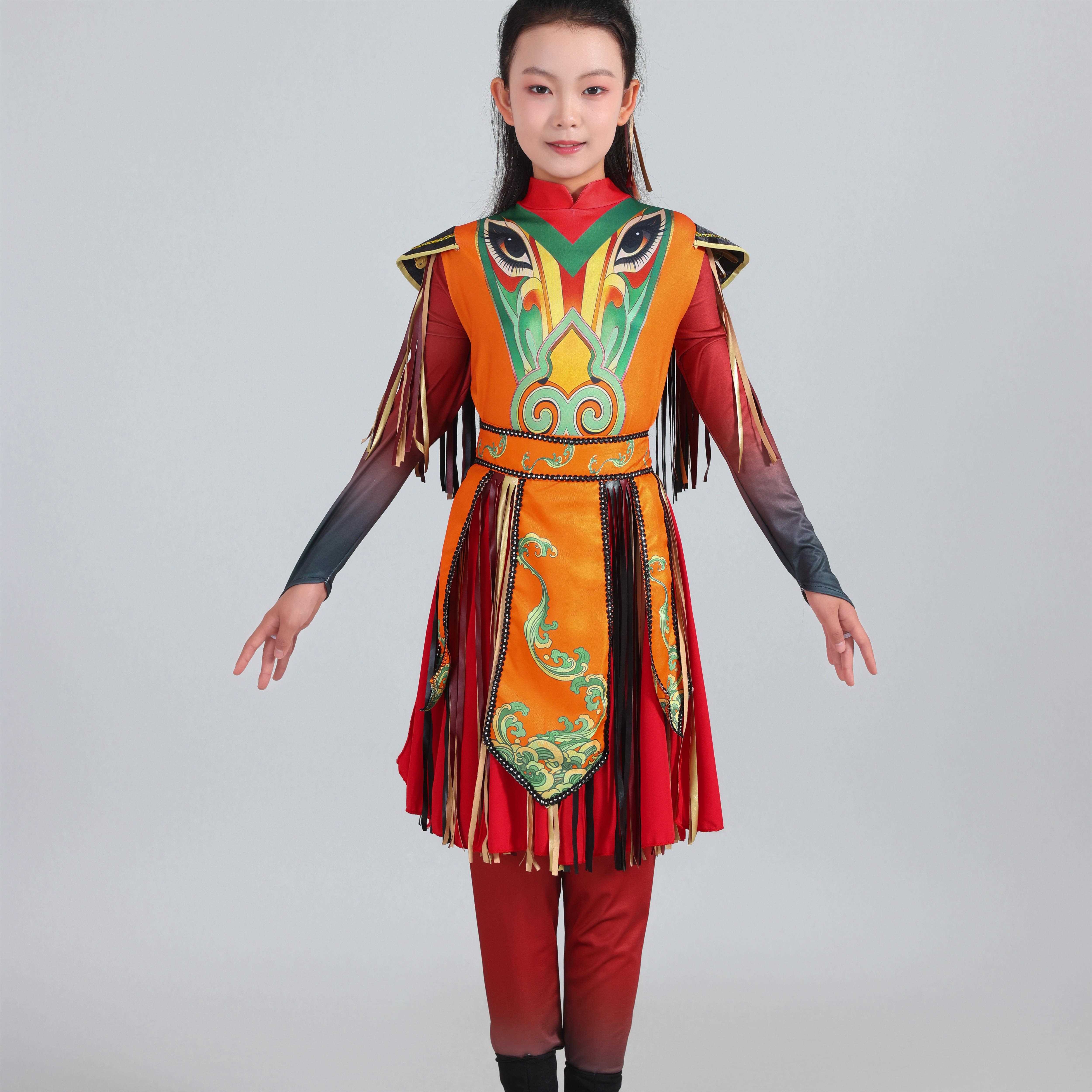 新款马年儿童蒙古族舞蹈红鬃烈马表演服万马奔腾男女同款演出服装图片