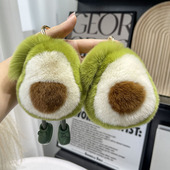 真皮草獭兔毛汽车钥匙扣挂件ins毛绒球书包包挂饰 可爱牛油果