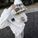 美式国潮椰树刺绣连帽卫衣男情侣款宽松加绒加厚毛巾绣帽衫外套女