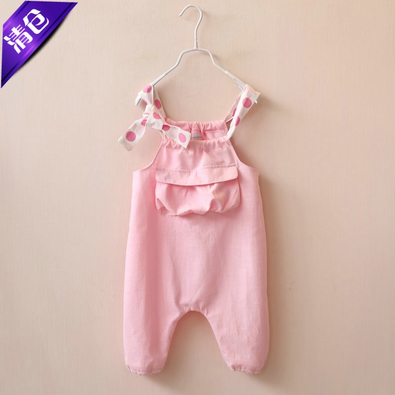 女童夏款童装儿童大口袋波点碎花背带裤 女孩五七分裤子断码清仓