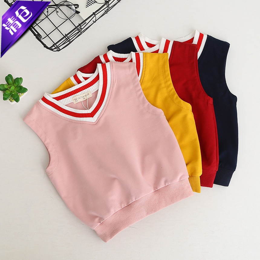 v领春季学院风螺纹针织百搭马甲