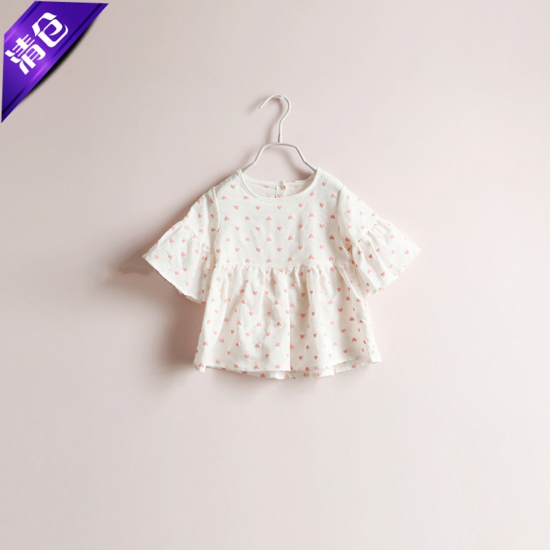欧美粉色桃心喇叭袖棉麻裙女童装