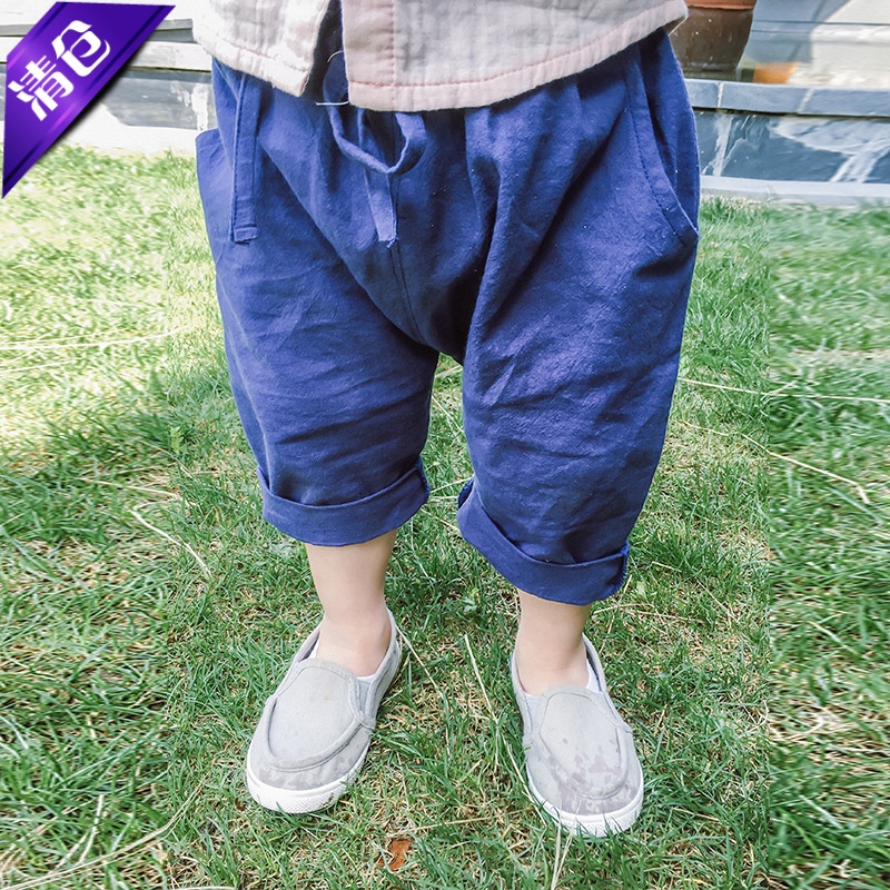 童装韩版纯色棉麻中裤