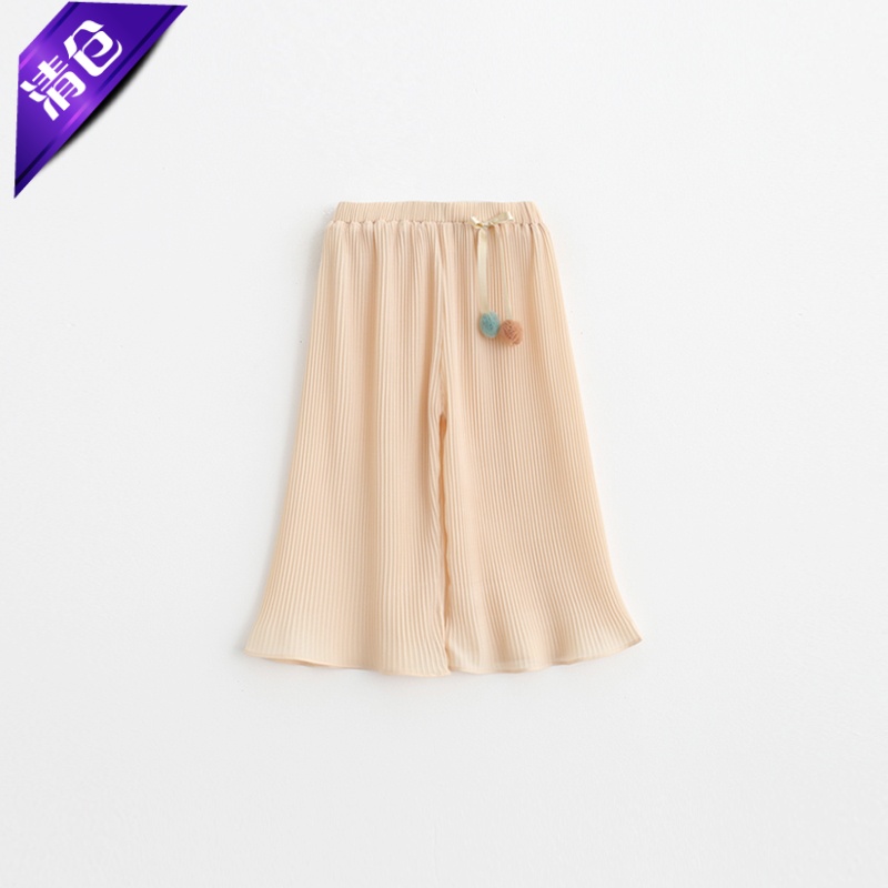 八九分褊雪纺阔腿裤百褶