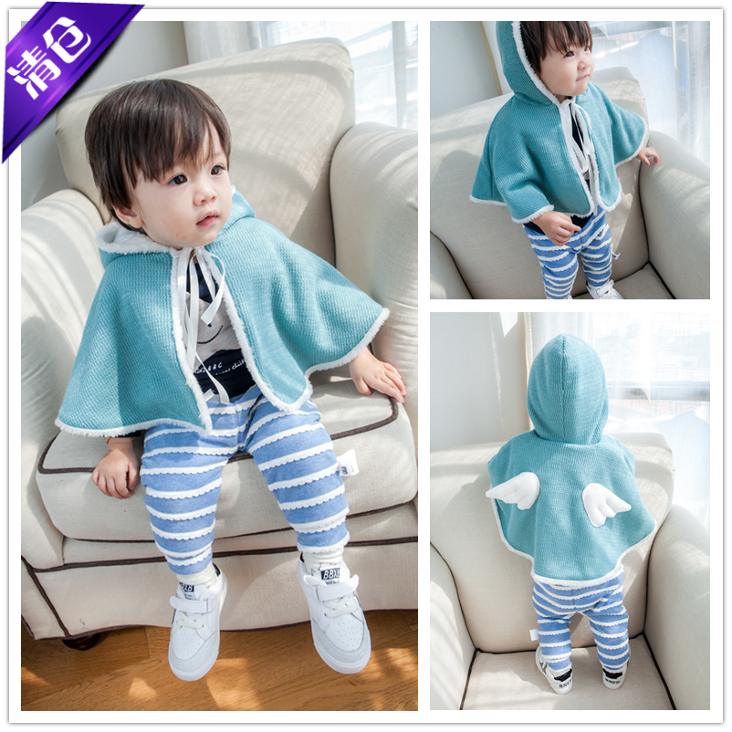 宝宝春秋装新生儿披肩连帽加绒