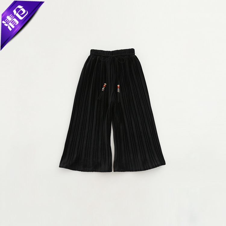 丝绒春秋流苏系带百褶九分裤童装