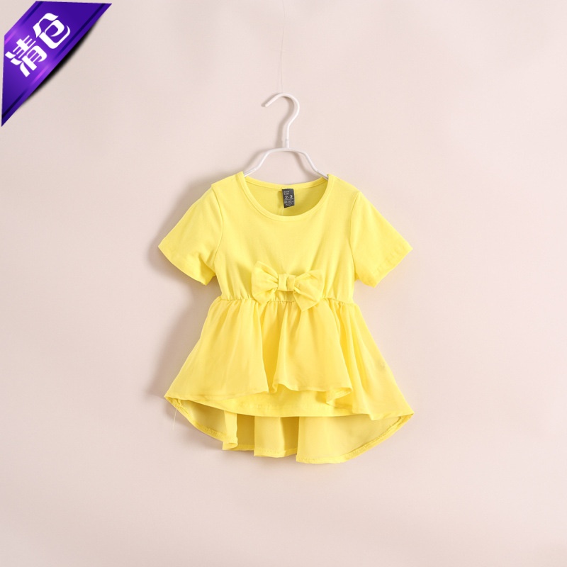 纯棉儿童蝴蝶结燕尾短袖连衣裙