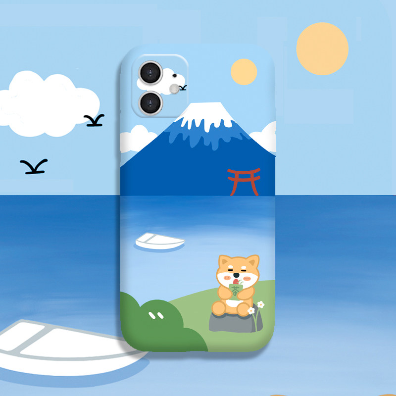 日本富士山适用11pro苹果8xr柴犬7手机壳12蓝色iphonex华为xs/max