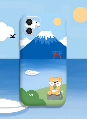 日本富士山适用11pro苹果8xr柴犬7手机壳12蓝色iphonex华为xs/max
