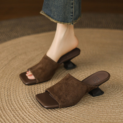 法式复古一字拖女夏粗跟高级感
