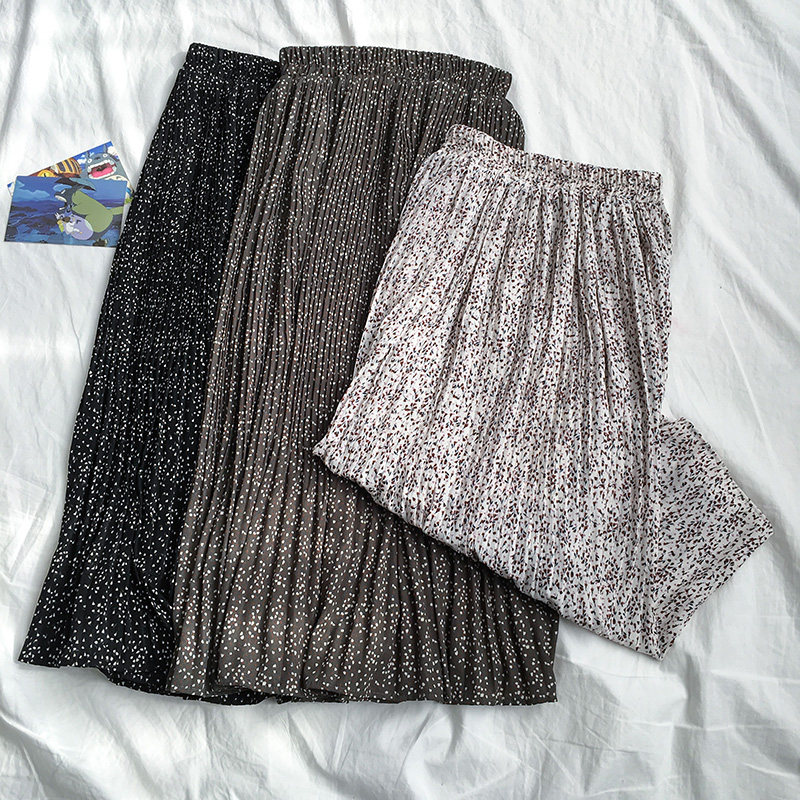 Korean Edition Retro black Broken flowers skirt Early Autumn Mid length version Waist skirt a word Chiffon Net Red Backing skirtin the Women's clothing/Boutique , Skirts  category - from Buy2taobao.com to provide professional Taobao agent buy service