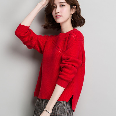 大红色毛衣韩版圆领款